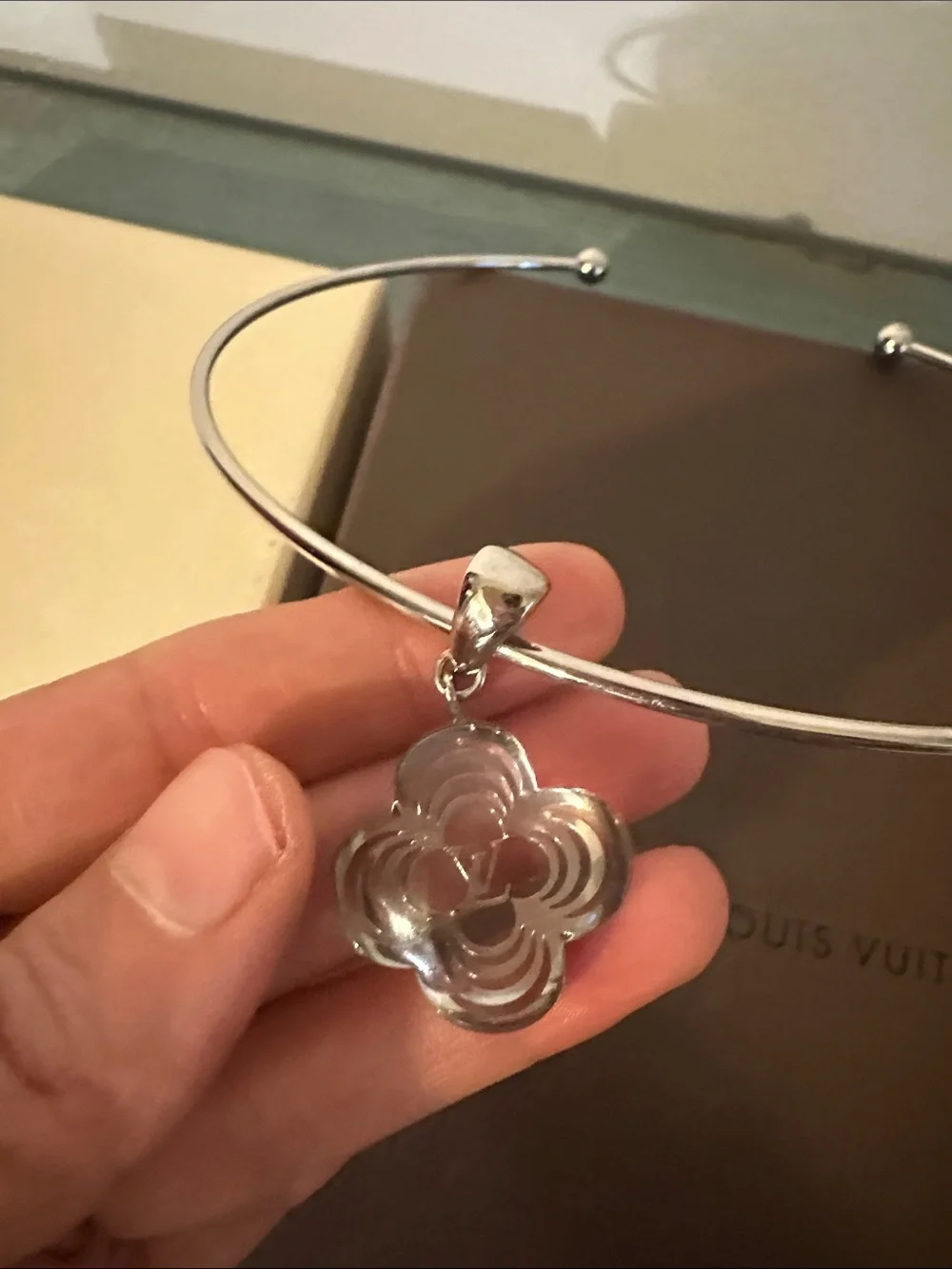 Louis Vuitton Clear Crystal Monogram Flower Pendant Necklace - Clear/Silver